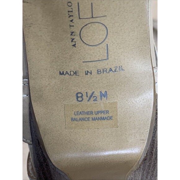 Ann Taylor LOFT Taupe-y Leather Heel Shoes Women 8.5M Tan Peep Toe Made Brazil - Picture 9 of 15